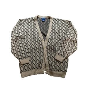 Vintage Towncraft Chunky Knit Cream Cardigan Sweater XL Abstract Cozy Winter